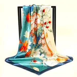 Floral scarf shawl blue trim wrap luxury accessory maple leaf…